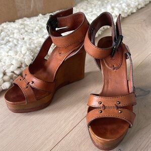 Beautiful Chloe wood and leather wedges. Good condition. Gently worn.